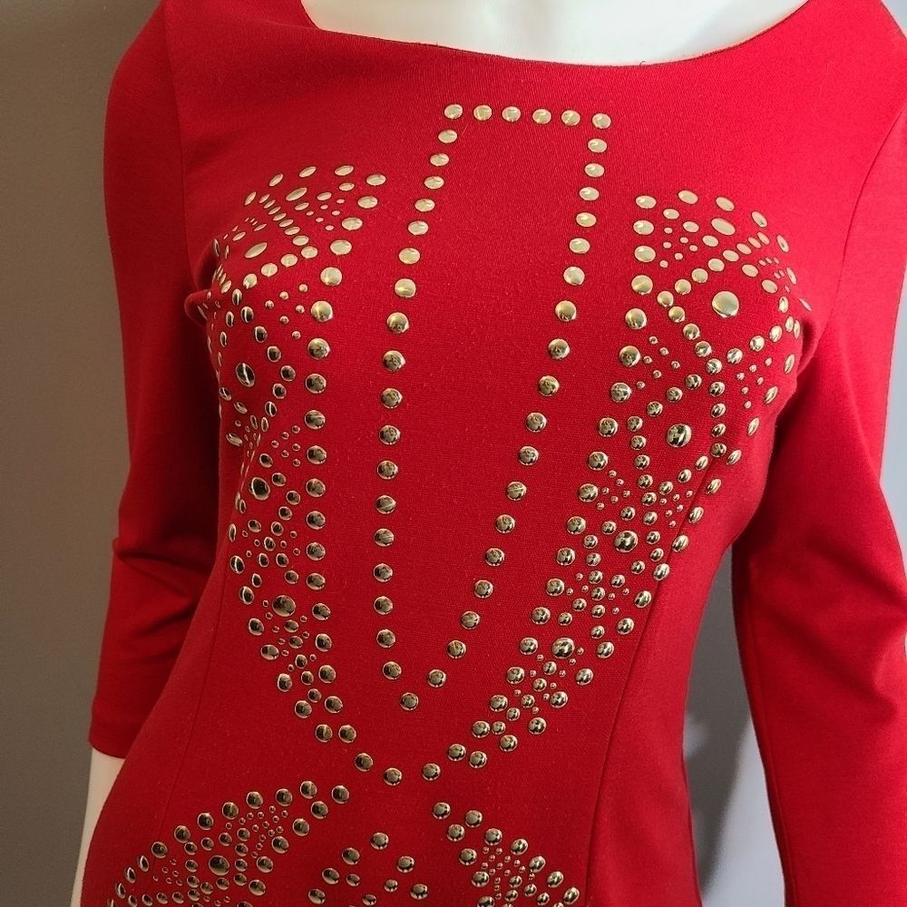 I. Madeline Red Dress Medium Gold Studded - Picture 8 of 11